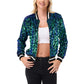 Anna-Kaci Women's Sequin Bomber Jacket with Ribbed Trim and Front Zipper Closure