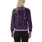 Anna-Kaci Women's Sequin Bomber Jacket with Ribbed Trim and Front Zipper Closure