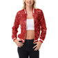 Anna-Kaci Women's Sequin Bomber Jacket with Ribbed Trim and Front Zipper Closure