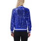 Anna-Kaci Women's Sequin Bomber Jacket with Ribbed Trim and Front Zipper Closure