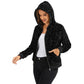 Anna-Kaci Women's Hooded Sequin Jacket with Front Zipper Closure and Ribbed Trim