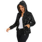 Anna-Kaci Women's Hooded Sequin Jacket with Front Zipper Closure and Ribbed Trim