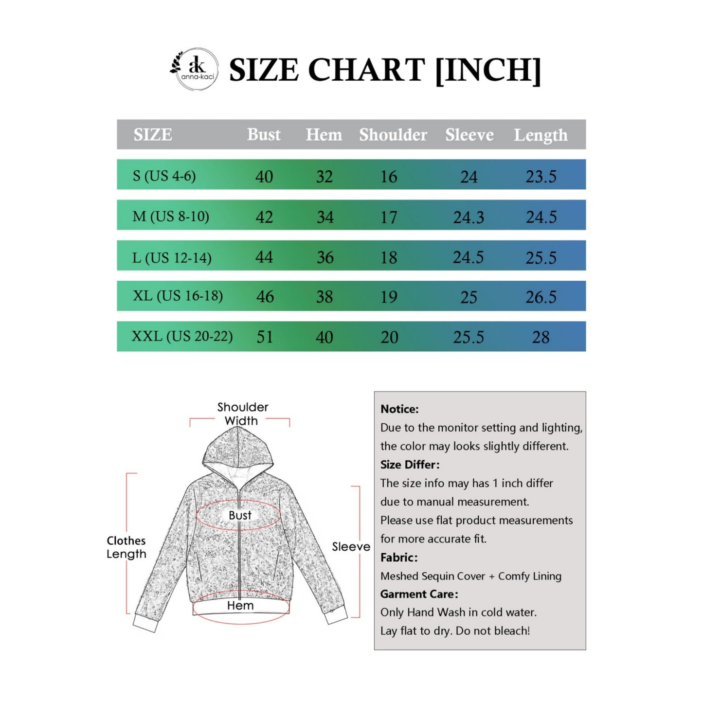 Anna-Kaci Women's Hooded Sequin Jacket with Front Zipper Closure and Ribbed Trim