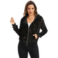 Anna-Kaci Women's Hooded Sequin Jacket with Front Zipper Closure and Ribbed Trim