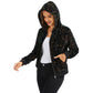 Anna-Kaci Women's Hooded Sequin Jacket with Front Zipper Closure and Ribbed Trim
