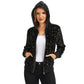 Anna-Kaci Women's Hooded Sequin Jacket with Front Zipper Closure and Ribbed Trim