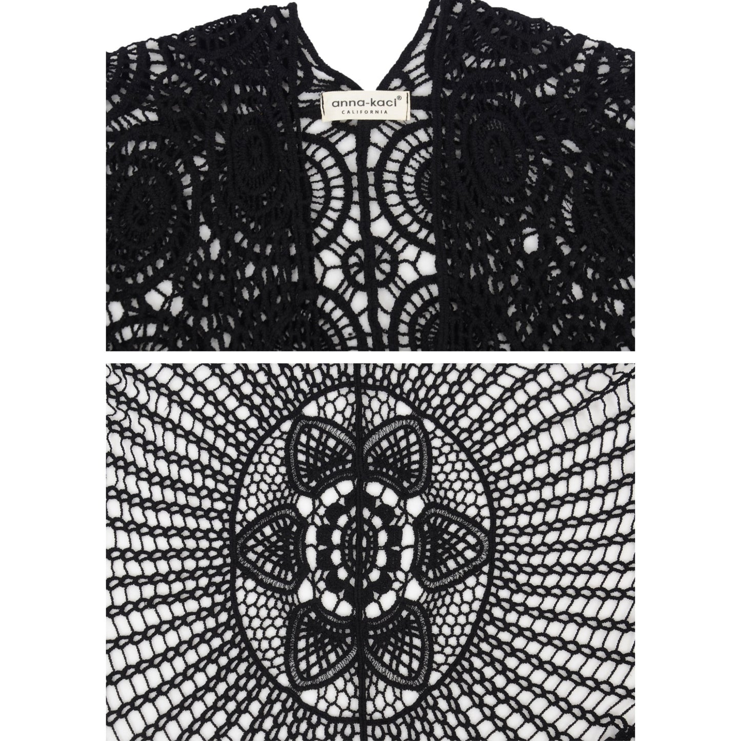 Anna-Kaci Crochet Lace Cardigan Kimono Top with Boho Floral Patterns for Beach