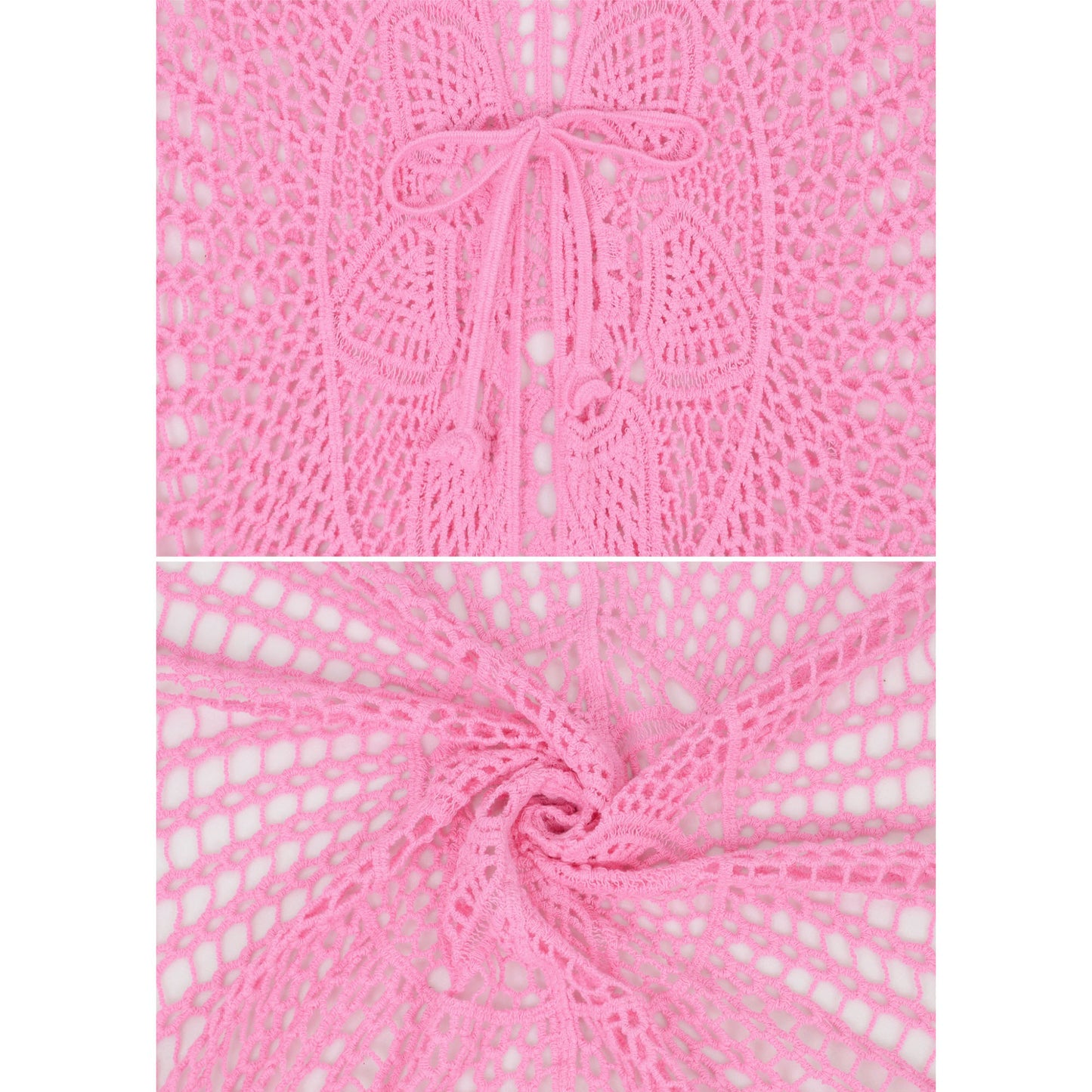 Anna-Kaci Crochet Lace Cardigan Kimono Top with Boho Floral Patterns for Beach