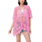 Anna-Kaci Crochet Lace Cardigan Kimono Top with Boho Floral Patterns for Beach