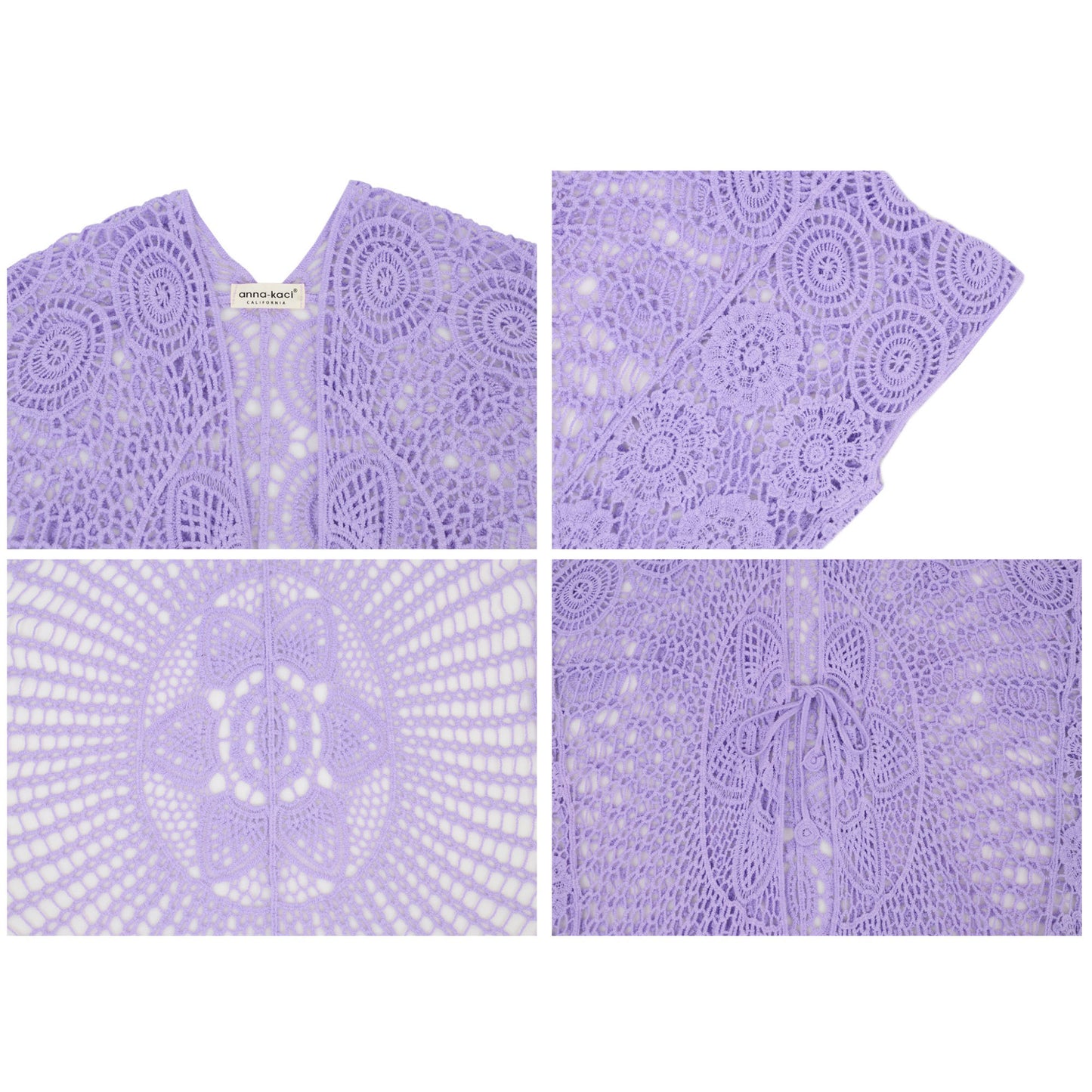 Anna-Kaci Crochet Lace Cardigan Kimono Top with Boho Floral Patterns for Beach