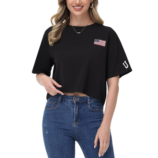 Anna-Kaci Women's American Flag Crop Top July 4th Summer USA Patriotic T-Shirt