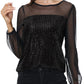 Anna-Kaci Women's Long Sleeve Sequin Blouse Sheer Mesh Top Sparkly Shirt for Holiday Party