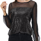 Anna-Kaci Women's Long Sleeve Sequin Blouse Sheer Mesh Top Sparkly Shirt for Holiday Party