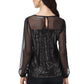 Anna-Kaci Women's Long Sleeve Sequin Blouse Sheer Mesh Top Sparkly Shirt for Holiday Party