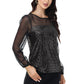 Anna-Kaci Women's Long Sleeve Sequin Blouse Sheer Mesh Top Sparkly Shirt for Holiday Party