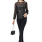 Anna-Kaci Women's Long Sleeve Sequin Blouse Sheer Mesh Top Sparkly Shirt for Holiday Party