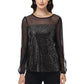 Anna-Kaci Women's Long Sleeve Sequin Blouse Sheer Mesh Top Sparkly Shirt for Holiday Party