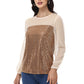 Anna-Kaci Women's Long Sleeve Sequin Blouse Sheer Mesh Top Sparkly Shirt for Holiday Party