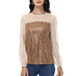 Anna-Kaci Women's Long Sleeve Sequin Blouse Sheer Mesh Top Sparkly Shirt for Holiday Party