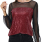 Anna-Kaci Women's Long Sleeve Sequin Blouse Sheer Mesh Top Sparkly Shirt for Holiday Party