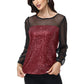 Anna-Kaci Women's Long Sleeve Sequin Blouse Sheer Mesh Top Sparkly Shirt for Holiday Party
