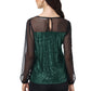 Anna-Kaci Women's Long Sleeve Sequin Blouse Sheer Mesh Top Sparkly Shirt for Holiday Party