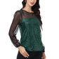 Anna-Kaci Women's Long Sleeve Sequin Blouse Sheer Mesh Top Sparkly Shirt for Holiday Party