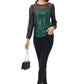 Anna-Kaci Women's Long Sleeve Sequin Blouse Sheer Mesh Top Sparkly Shirt for Holiday Party