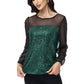 Anna-Kaci Women's Long Sleeve Sequin Blouse Sheer Mesh Top Sparkly Shirt for Holiday Party