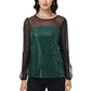 Anna-Kaci Women's Long Sleeve Sequin Blouse Sheer Mesh Top Sparkly Shirt for Holiday Party