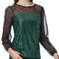 Anna-Kaci Women's Long Sleeve Sequin Blouse Sheer Mesh Top Sparkly Shirt for Holiday Party