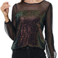 Anna-Kaci Women's Long Sleeve Sequin Blouse Sheer Mesh Top Sparkly Shirt for Holiday Party