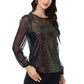 Anna-Kaci Women's Long Sleeve Sequin Blouse Sheer Mesh Top Sparkly Shirt for Holiday Party