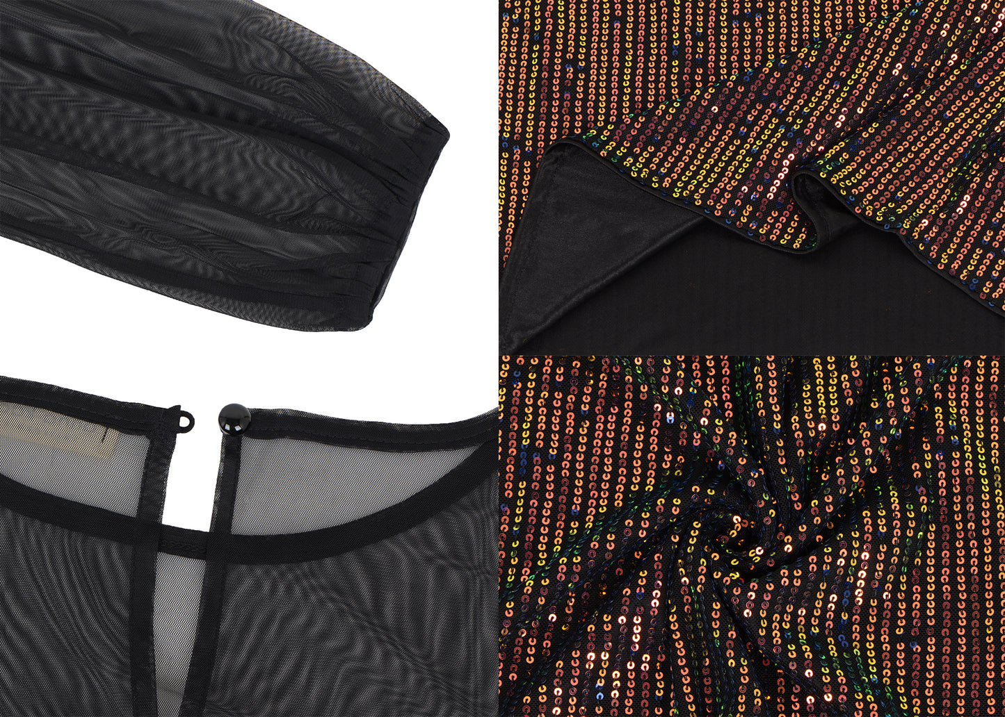 Anna-Kaci Women's Long Sleeve Sequin Blouse Sheer Mesh Top Sparkly Shirt for Holiday Party