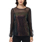 Anna-Kaci Women's Long Sleeve Sequin Blouse Sheer Mesh Top Sparkly Shirt for Holiday Party