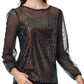 Anna-Kaci Women's Long Sleeve Sequin Blouse Sheer Mesh Top Sparkly Shirt for Holiday Party