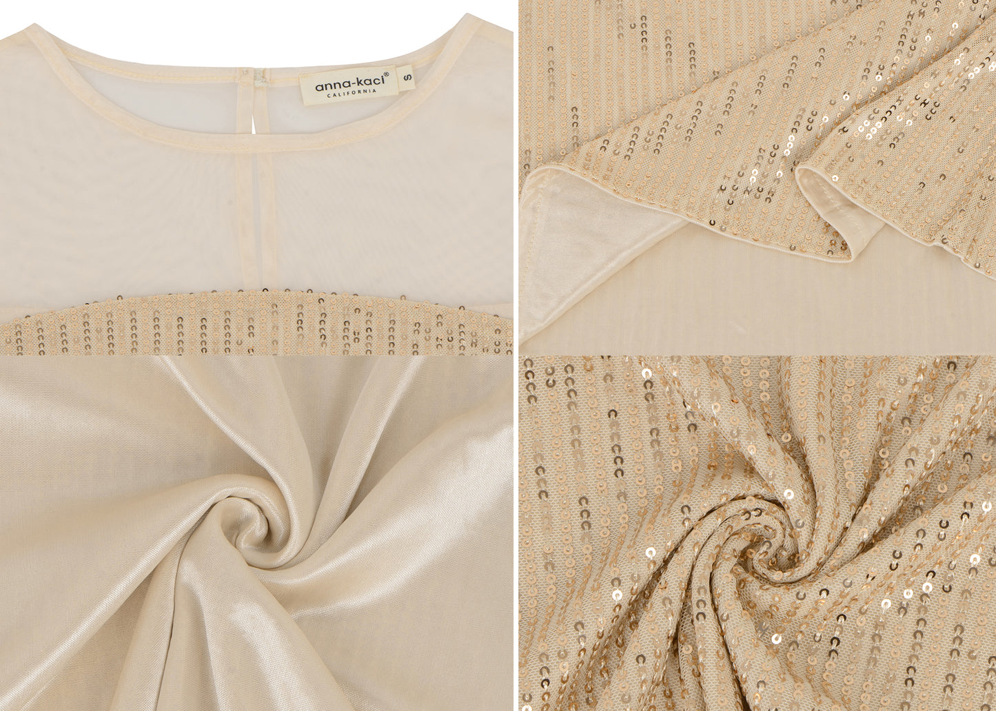 Anna-Kaci Women's Long Sleeve Sequin Blouse Sheer Mesh Top Sparkly Shirt for Holiday Party