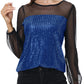 Anna-Kaci Women's Long Sleeve Sequin Blouse Sheer Mesh Top Sparkly Shirt for Holiday Party