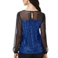 Anna-Kaci Women's Long Sleeve Sequin Blouse Sheer Mesh Top Sparkly Shirt for Holiday Party