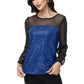 Anna-Kaci Women's Long Sleeve Sequin Blouse Sheer Mesh Top Sparkly Shirt for Holiday Party