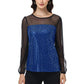 Anna-Kaci Women's Long Sleeve Sequin Blouse Sheer Mesh Top Sparkly Shirt for Holiday Party