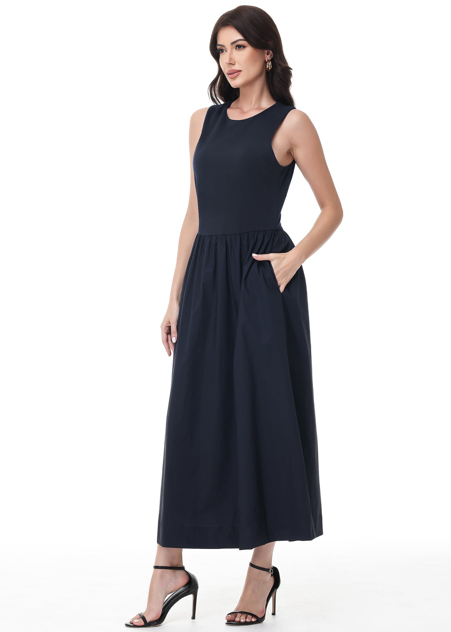 Anna-Kaci Womens Summer Sleeveless Maxi Dresses with Pockets Round Neck A Line Formal Wedding Guest Dress