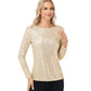 Anna-Kaci Women's Long Sleeve Sequin Top with Crew Neck and Fitted Silhouette