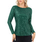 Anna-Kaci Women's Long Sleeve Sequin Top with Crew Neck and Fitted Silhouette