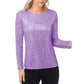 Anna-Kaci Women's Long Sleeve Sequin Top with Crew Neck and Fitted Silhouette