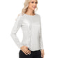 Anna-Kaci Women's Long Sleeve Sequin Top with Crew Neck and Fitted Silhouette