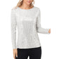 Anna-Kaci Women's Long Sleeve Sequin Top with Crew Neck and Fitted Silhouette