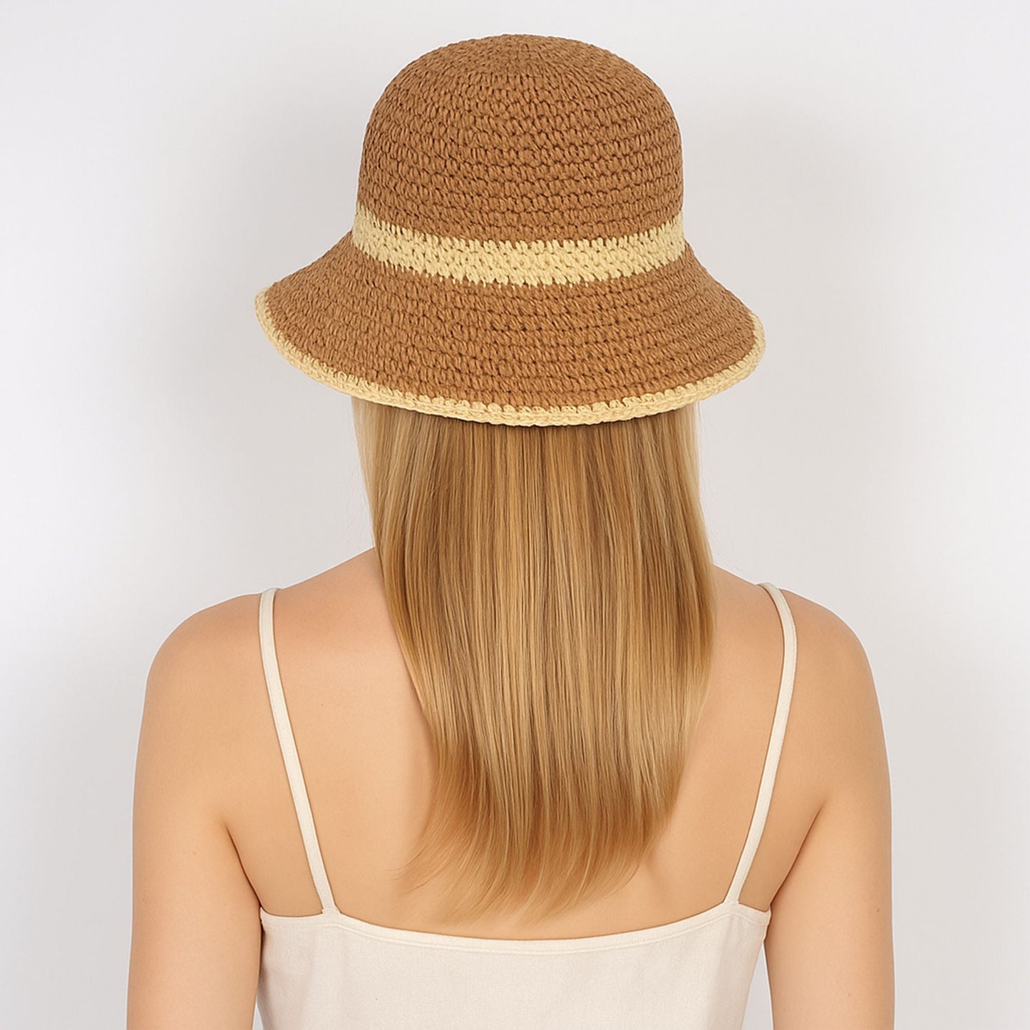 Anna-Kaci Packable Crochet Straw Bucket Hat with Two-Tone Design Lightweight Summer Sun Hat for Beach Travel Hiking Outdoor Use