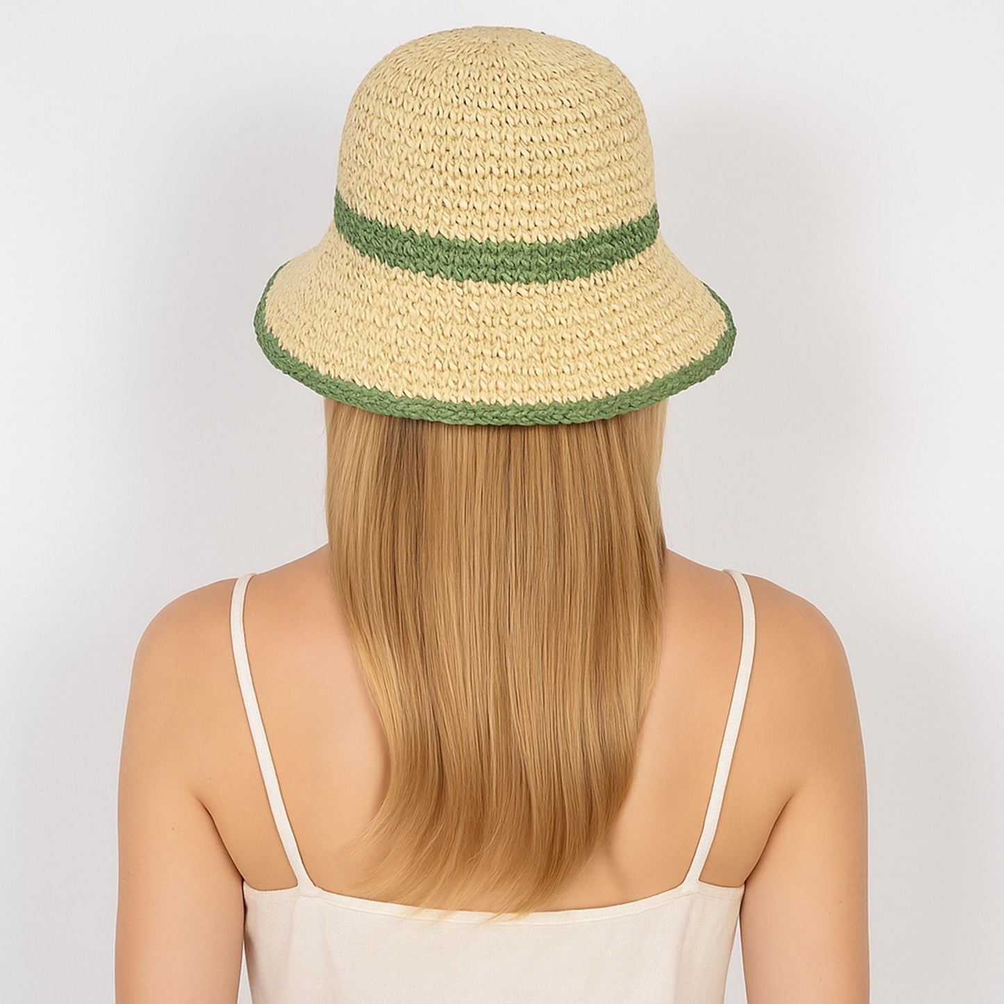 Anna-Kaci Packable Crochet Straw Bucket Hat with Two-Tone Design Lightweight Summer Sun Hat for Beach Travel Hiking Outdoor Use