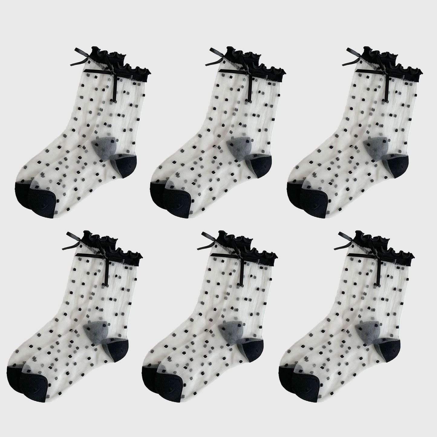 Anna-Kaci Women's Sheer Polka Dot Ankle Socks with Bow Detail 6pk